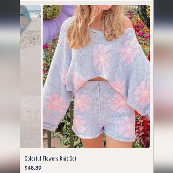 Floral knit pullover shorts set - Picture 1 of 3